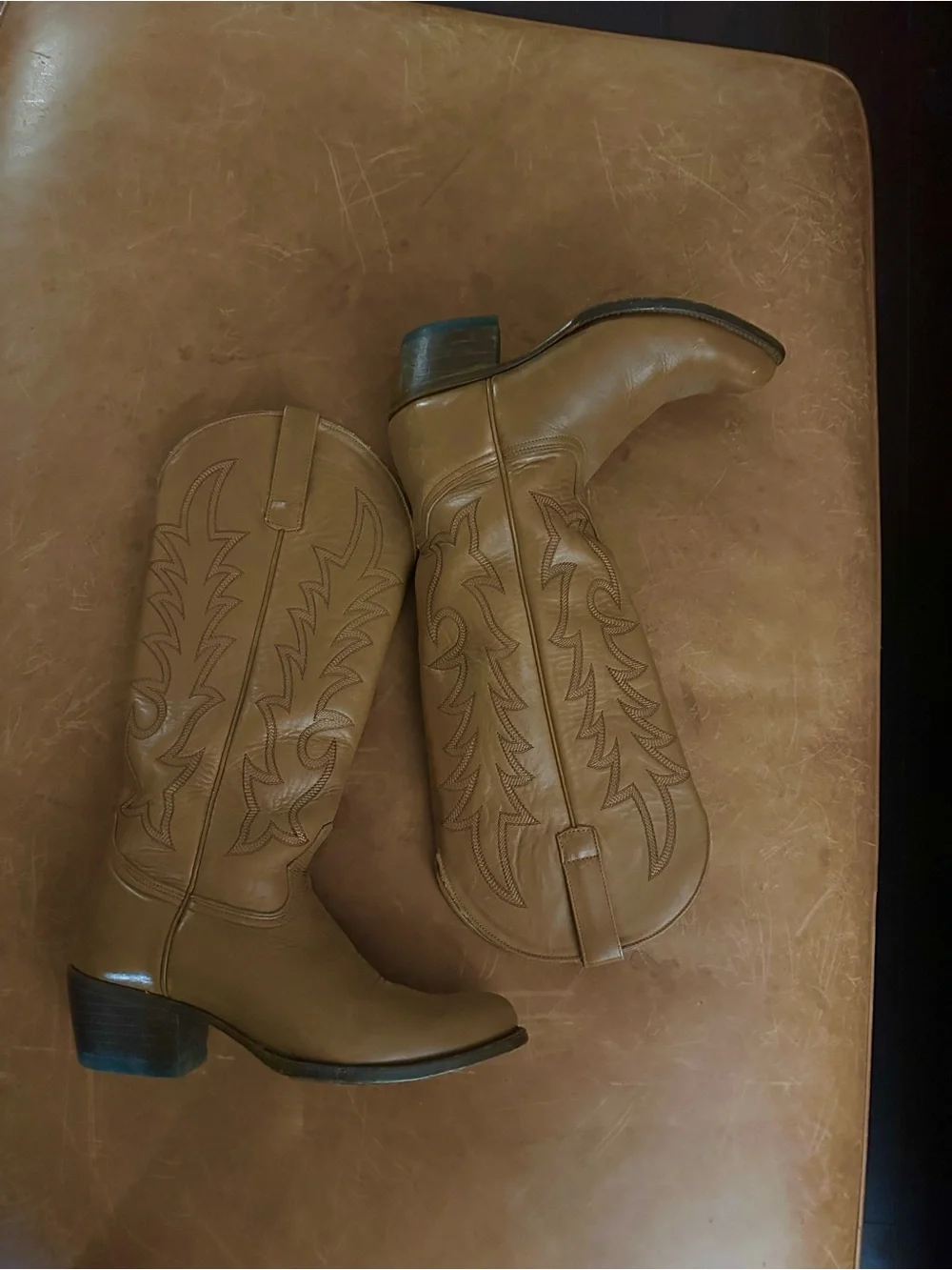 Source Unknown Tan Over-the-Knee Western Boots with Stitching